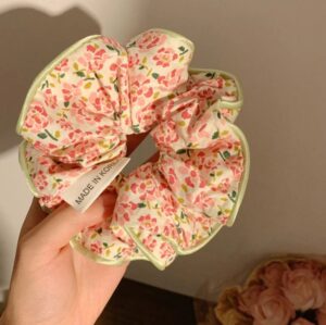 ยางรัดผม ลายดอกไม้ ขนาดใหญ่(สีชมพู)