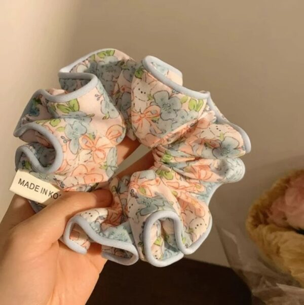 ยางรัดผม ลายดอกไม้ ขนาดใหญ่(สีฟ้า)