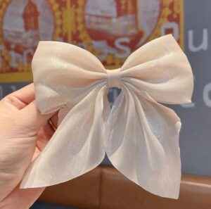 โบว์กิ๊บหนีบผม ริบบิ้นโบว์ ย้อนยุคหวาน (สีเบจ)